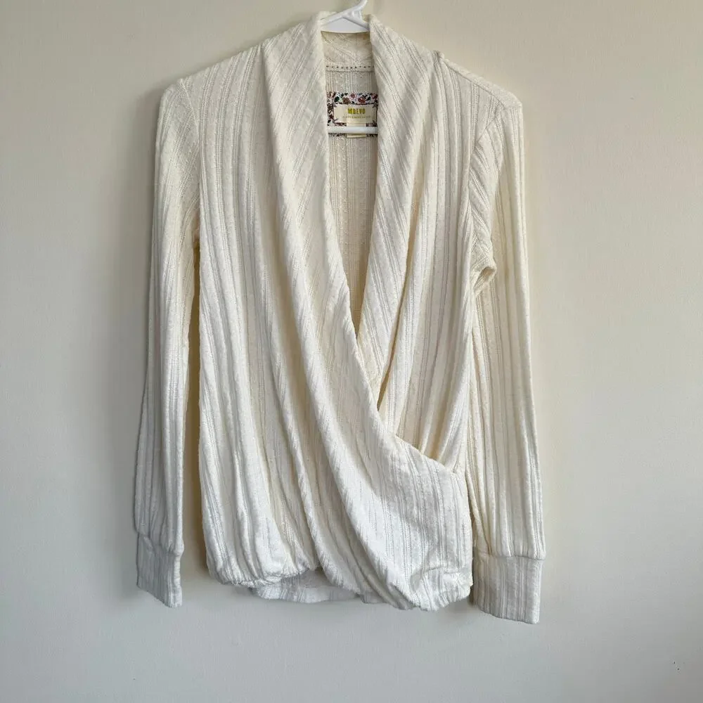 Anthropologie Maeve Rafaela Faux Wrap Deep V-Neck Long Sleeve X-SMALL - Picture 1 of 13